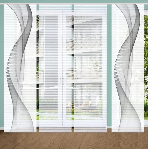 HOME in green Schiebegardine NEVOLA, Paneelwagen (4 St) - Gardinen in grau mit halbtransparenter Bamboo-Optik, ideal für Sichtschutz und Raumteilung, pflegeleicht und individuell kürzbar.