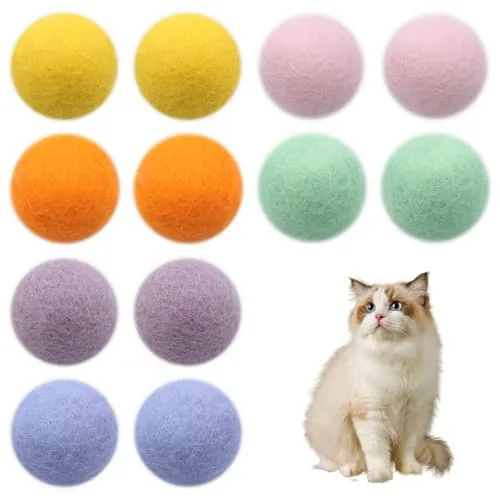 ZJCANGLIU 12 Stück Filzbälle Katzen,Katzenspielzeug Ball,Katzenbälle aus Filz,Katze Ball,Filzball Katze,Natürliches Spielzeug für Katzen,100% Reine Wolle,Handgefertigt,6 Farben