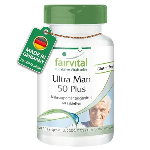 fairvital Ultra Man 50 Plus, 60 Tabletten, HOCHDOSIERT, Multivitamin, Multimineral & Aminosäuren Komplex für Männer, über 50 Inhaltsstoffe