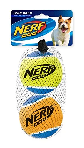 Nerf Dog Tierball Tennisbälle mit Quietscher - Größe L, Durchmesser 7,6 cm, 2 Stück, strapazierfähig und ideal für aktive Hunde