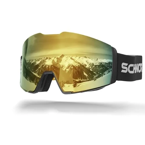 SCHNORR Skibrille Edge Gold S2 | Full REVO, Anti-Fog, UV400, 45 mm Band Skibrille Männer, Ski Brille Frauen, Snowboardbrille, schlechtes Wetter, Schibrille, Skiing Goggles
