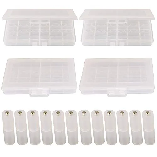 GTIWUNG 4 Stück Batteriebox aus Kunststoff(10 Zellen, Transportbox für Batterien, Aufbewahrungsbox für Batterien für AA und AAA + 12 Stück AAA zu AA Batterieadapter