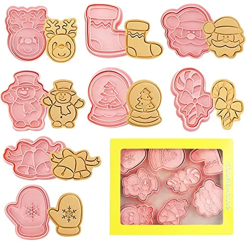 Ausstechformen Weihnachten, Ausstechformen Kinder,Kunststoff Keksausstecher Weihnachten Set 8 Stück Schneeflocke,Weihnachtsbaum,Lebkuchenmann,Rentier,Weihnachtsmann etc,Weihnachten Kekse Backen. (B)