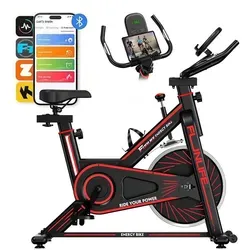 FunLife C1 Heimtrainer – Smart Indoor Bike mit Bluetooth & App-Training, leiser Riemenantrieb, stufenloser Widerstand, bis 120 kg, Neon-Rot - Rot