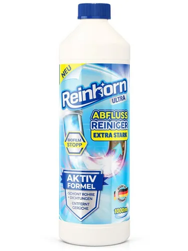 Reinhorn Abflussreiniger Rohrreiniger Stark Premium Sofort Frei löst Haare auf Rohrreiniger (Extra Stark mit Biofilm Stopp und Sofort Frei Aktivformel)