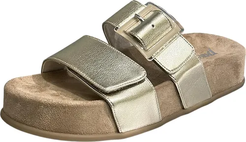 Paul Green Pantoletten Lederimitat in Goldfarben - Größe 38 EU - Wanderschuhe aus hochwertigem Lederimitat mit 5 cm Blockabsatz, ideal für lässige Outdoor-Aktivitäten. Bequem und stilvoll für jeden Anlass.