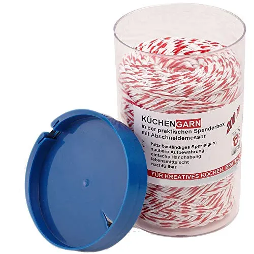 Küchengarn Küchenfaden rot/weiß in Spenderbox mit Abschneider Kordelbox (200 m)