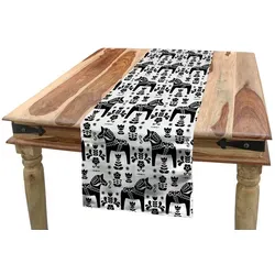 Abakuhaus Tischläufer Esszimmer Küche Rechteckiger Dekorativer Tischläufer, nordisch Schwede Dala Pferde schwarz 40 cm x 300 cm