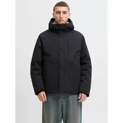 Jack & Jones Übergangsjacke Schwarz - XL mit Kapuze - Stylische Übergangsjacke aus recyceltem Polyester, ausgestattet mit elastischen Ärmelabschlüssen und verdecktem Reißverschluss für optimalen Tragekomfort.
