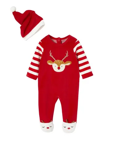 vertbaudet Schlafanzug Baby Weihnachts-Geschenkset: Strampler & Mütze