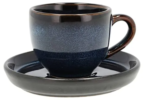 Bitz Espressotasse Espressotasse mit Unterer dunkelbl./schwarz 0,07 l, Steinzeug, Espressotasse mit Untertasse 7 cl Dunkelblau/Schwarz