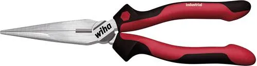 Wiha Flachrundzange Industrial 160 mm - Gerade Form - Flachrundzangen für präzises Greifen und Schneiden, extra lange Schneide für Flach- und Rundkabel, induktiv gehärtet für hohe Langlebigkeit.