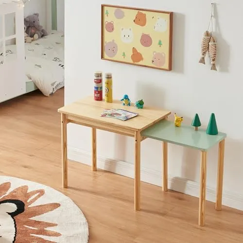 [en.casa] Kindertisch Skellefteå - Ausziehbarer Kinderschreibtisch für kreative Kinder - Matratzen - Flexibel und sicher: Ausziehbare Tischplatte für mehr Platz, abgerundete Ecken für Sicherheit und ergonomische Nutzung.