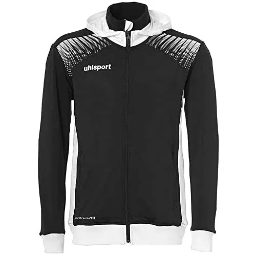uhlsport Goal Tec Kapuzenjacke - Sportjacke aus atmungsaktivem Polyester, ideal für Training und Aufwärmphase. Mit Kapuze und seitlichen Zipper-Taschen für optimalen Komfort und Stauraum.