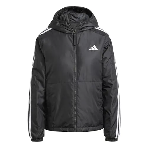 adidas Damen WOMEN ESSENTIALS 3S INSULATION HOODED JACKET, schwarz, S - Trainingsbekleidung mit durchgehendem Reißverschluss und weitenregulierbarer Kapuze, ideal für kalte Tage und aktive Outfits.