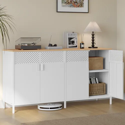 SONGMICS Metallschrank mit verstellbaren Ablagen, 40 x 141 x 76 cm, weiß-beige - Vielseitiger Metallschrank mit großzügigem Innenraum und verstellbarem Regalboden. Pflegeleicht und ideal für verschiedene Räume. Einfache Montage mit klarer Anleitung.