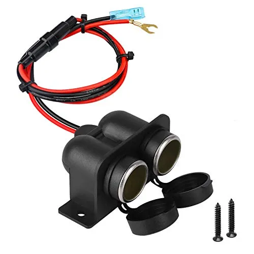 Zigarettenanzünder Verteiler Kfz zigarettenanzünder Adapter, Wasserdicht Marine Grade 12V / 24V Gleichstrom-Feuerzeug Doppelloch steckdose, mit 60cm Anschlusskabel und Sicherung