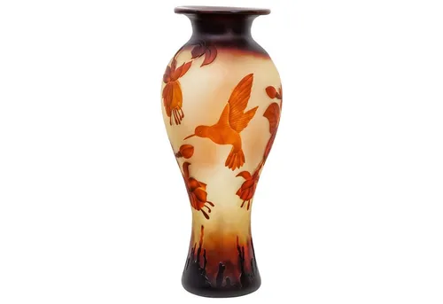Aubaho Dekoobjekt Vase Replika nach Galle Gallé Kolibri - Deko-Objekte: Massive Glasvase im Antik-Jugendstil, handgefertigt und einzigartig, ideal für stilvolle Wohnräume.