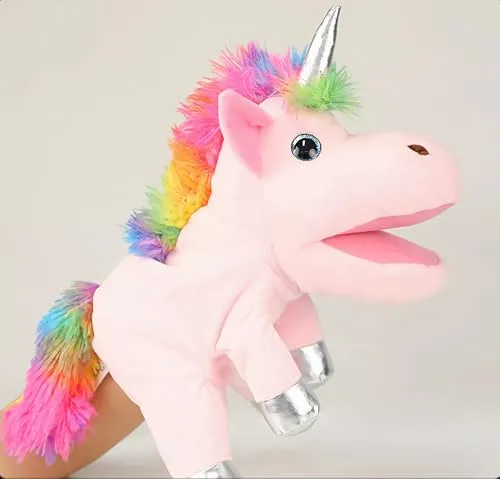 LOMTRATS Einhorn-Handpuppen für Kinder, Kleinkind mit beweglichen offenen Mündern, die Glück, Ewigkeit und Reinheit andeuten, perfekt für Geschichtenerzählen,Geburtstagsgeschenke