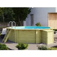 Karibu Pool 2 Set A mit Filteranlage und Skimmer - Massivholzpool aus kesseldruckimprägnierten Blockbohlen für einen erfrischenden Sommer im eigenen Garten. Die einfache Montage und hochwertige Folie sorgen für langanhaltenden Spaß beim Baden.