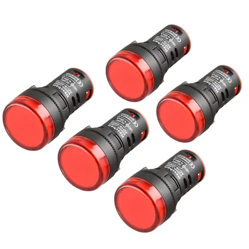 Heschen 22 mm LED-Kontrollleuchte, AD16-22D/S, 220 VAC, 20 mA, rote Lichtfarbe, 5 Stück