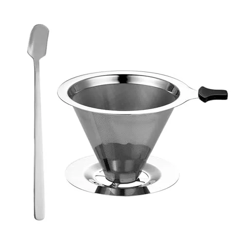 NYGGTYK 1 Stück 800 Mesh Kaffeefilter, 1 Grundplatte, 1 Silikonhülle, 1 Kaffeelöffel, Kaffeefilter-Set, wiederverwendbarer Kaffeefilter, Kaffee zum Übergießen