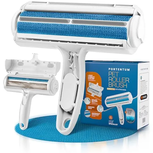 PORTENTUM Tierhaarentferner Fusselrolle, Fusselroller für Hundehaare und Katzenhaare Wiederverwendbar, Fusselbürste für Tierhaar, für Sofa, Bett, Teppich, Kratzbaum, weiß