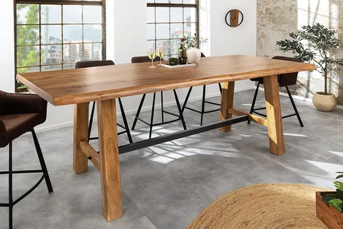 riess-ambiente Bartisch MAMMUT 220cm natur/schwarz - Akazie, Metall, Baumkante, handgefertigt (Einzelartikel, 1-St), Industrial Design & bis zu 10 Personen – ideal für Dein Loft-Esszimmer