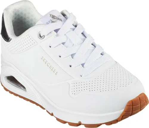 Skechers UNO Gen1 – Shimmer Away Kinder Sneaker Weiß 33 EU - Die Skechers UNO Gen1 Sneaker für Kinder bieten stylisches Design und hohen Komfort. Mit schimmerndem Obermaterial und weichem Air-Cooled Memory Foam Fußbett sind sie ideal für Schule und Freizeit. Leichte Zwischensohle für ein federndes Laufgefühl.
