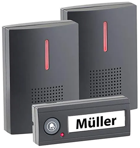 CASAcontrol Funkklingeln: Kabellose Türklingel mit 2 Empfängern - Türglockensätze mit bis zu 100 m Reichweite, 36 Melodien und IPX4 Spritzwasserschutz. Einfache Montage ohne Kabel und individuell anpassbare Lautstärke für Ihr Zuhause.