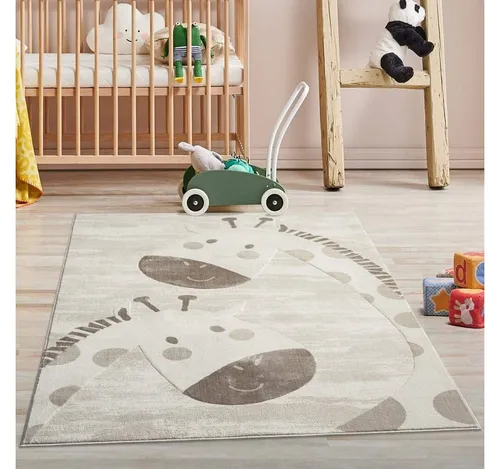 carpet city Kinderteppich Creme, Beige - 160x230 cm mit Giraffen-Muster - Teppiche für Kinderzimmer, ideal zum Spielen und Toben. Der strapazierfähige Teppich in beruhigenden Farben bietet eine gemütliche Wohlfühlzone und ist pflegeleicht.
