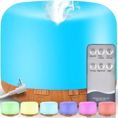 500ml Aroma Diffuser Ultraschall Luftbefeuchter Fernbedienung Vernebler Raumbefeuchter Elektrisch Duftlampe Öle Diffusor mit 7 wechselnden Farben Reto