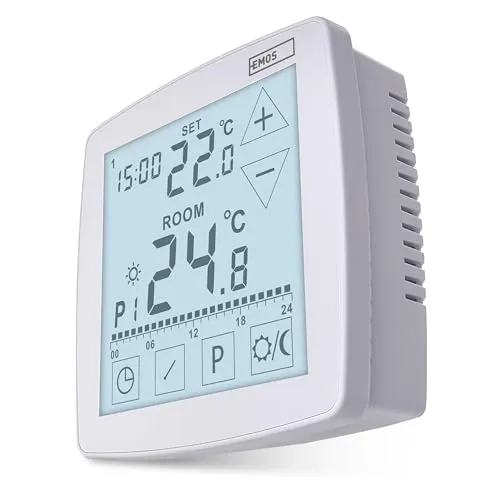 EMOS - digitaler Raumthermostat mit OpenTherm - programmierbar, drahtgebunden 230 V - Heiz-/Kühlsysteme mit Bodenfühler - Temperaturregelung 7-30 °C - Aufputzmontage - Urlaubmodus, Frostschutz - weiß