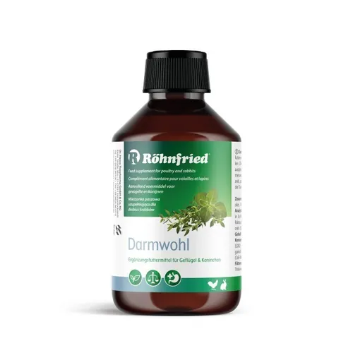 Röhnfried Darmwohl 500ml für Nager und Geflügel - Gesundheitsprodukt für Kleintiere, fördert die Verdauung und unterstützt die Aufzucht mit natürlichen Inhaltsstoffen wie Oregano- und Thymianöl.