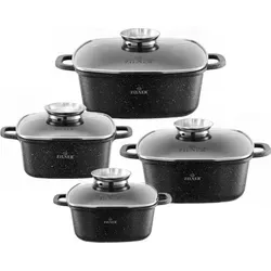 Zilner ZL-8555 - 4-teiliges quadratisches Topfset - Hochwertiges 4-teiliges Topfset mit innovativer Marmor-Antihaftbeschichtung. Ideal für fettfreies Kochen, geeignet für alle Herdarten und spülmaschinenfest. Perfekt für jede moderne Küche.