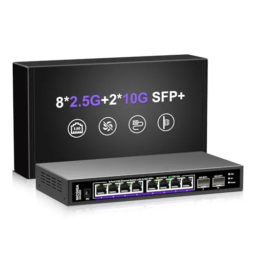 Port 2.5Gb Unmanaged Ethernet Switch mit 8* 2.5G Base-T Ports + 2* 10G SFP+ Ports. NICGIGA 8 Port 2.5Gbps Netzwerk-Switch für 2.5Gbps NAS/PC, WiFi6-Router, Wireless AP. Lüfterloses Design 10