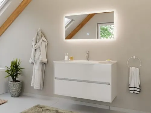 Magnolia Home Badmöbel Set Taifun 2tlg. 100 cm mit LED Spiegel Farbe Weiss Hochglanz