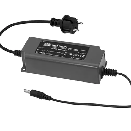 WITTKOWARE OWA-60E-54 IP67 Desktop-Netzteil mit ausgangsseitigem DC-Hohlstecker 5,5/2,1 mm (Pluspol innen), 54V/DC, max. 1,12A, 60W