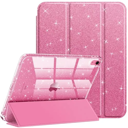 Fintie Glitzer Hülle für iPad 11./10. Generation (2025/2022 A16 Chip) mit Stifthalter - Transparente Dünne Schutzhülle, Stoßfest & Glitzer Klar Rückseite für Mädchen/Kinder‌, Rosa