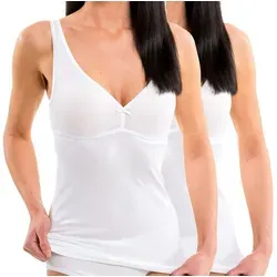 HERMKO Unterhemd 175803860 2er Pack Damen BH-Hemd - Unterhemden in Weiß, aus 50% Baumwolle und 50% Modal, mit V-Ausschnitt und ärmellosem Design, OEKO-TEX® zertifiziert für schadstofffreie Qualität.
