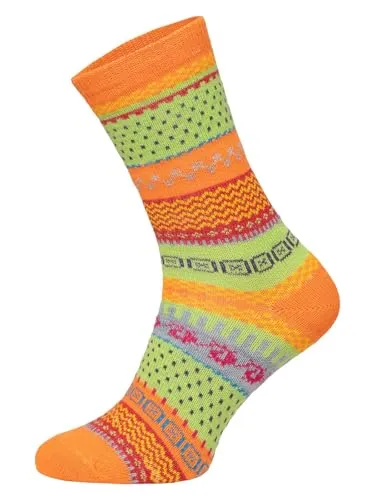 HomeOfSocks 2 Paar Warme Hygge Socken Für Herren Und Damen Aus Echter Wolle - Wollsocken Mit Fröhlich Bunten Mustern Und Druckarmer Zehennaht | Orange Gr. 39-42