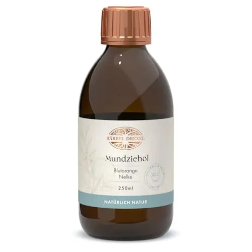 Natürliches Mundziehöl Blutorange Nelke (250ml) Ayurvedische Mundspülung zum Entgiften 100% Vegane Herstellung Deutschland Ölziehkur Nelkenblätteröl Mundöl Ölziehen Zahnöl BÄRBEL DREXEL®