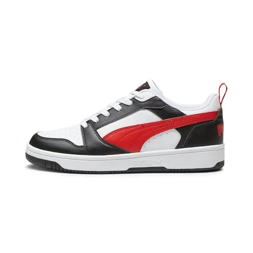 PUMA Rebound V6 Low Unisex Sneaker - Puma White/All Time Red/Puma Black, 40 EU - Herren-Sneaker mit PUMA Formstrip und Step-in-Einlegesohle für hohen Tragekomfort und stylischen Look.