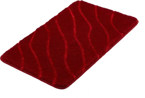 Kleine Wolke Badteppich Tram, 70x120 cm, Granat - Badematte mit modernem Wellendesign, rutschhemmender TPE-Beschichtung und attraktiver Hoch-Tief-Optik für mehr Sicherheit und Stil im Badezimmer.