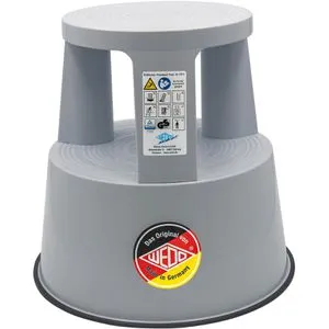 WEDO Rollhocker Step grau - Bruchfester Kunststoffhocker mit versenkbaren Rollen für sicheren Halt und flexiblen Einsatz in Büro und Lager