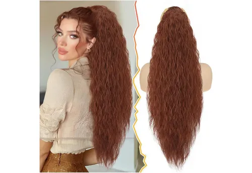 LuxusKollektion Kunsthaar-Extension Lockige Ponytail Extension Auburn 76cm Kordelzug Haarteil