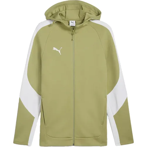 Puma teamEVOSTRIPE Kapuzenjacke Herren calming grün silber Gr S - Sportbekleidung-Set mit slim fit Design, ideal für aktive Männer. Die innovative dryCELL-Technologie sorgt für ein trockenes Tragegefühl, während seitliche Reißverschlusstaschen praktische Aufbewahrungsmöglichkeiten bieten.