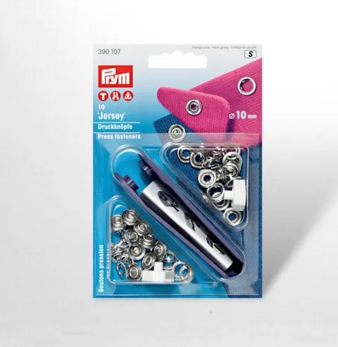 Prym 10 Jersey Druckknöpfe Ø10mm, silberfarbig, incl. Werkzeug (390107); 1 Stück
