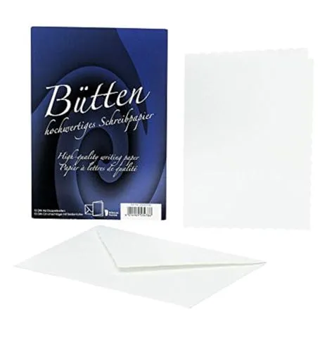 Rössler Papier 20241930 - Bütten - Doppelkarten DIN A6, 10 Karten/ 10 Hüllen, weiß