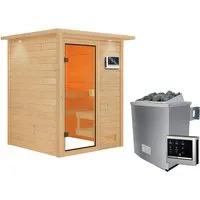 Woodfeeling Sauna Sandra mit 9 kW Ofen und LED-Dachkranz von Karibu